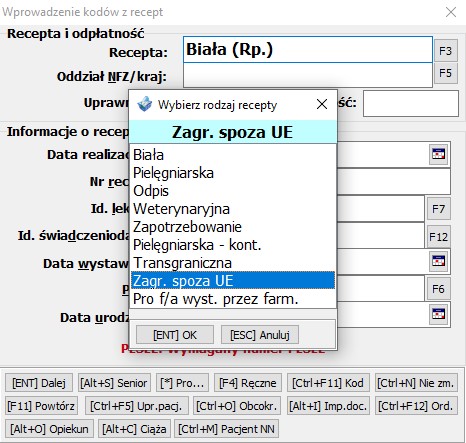 Wybór typu recepty.