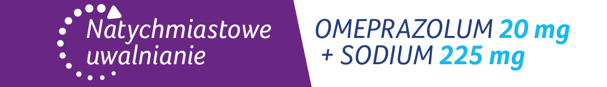 Natychmiastowe uwalnianie, omeprazolum 20 mg i sodium 225 mg