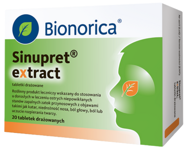 Opakowanie Sinupret extract, 20 tabletek drażowanych