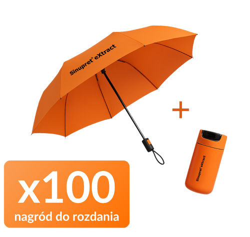 Nagrody w zakończonym konkursie: parasol i termos Sinupret extract, sto zestaw&oacute;w do rozdania